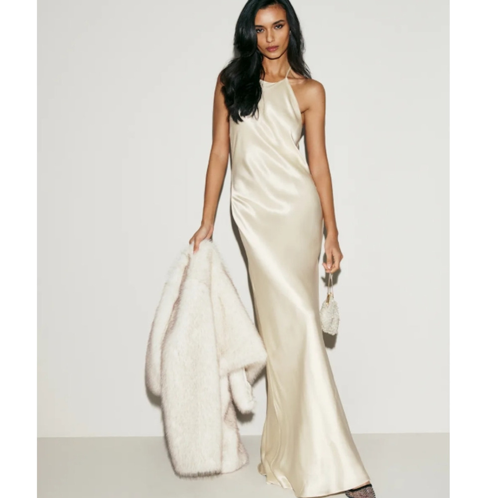 Reformation Jeany Silk Halter Dress Sunshine Size S